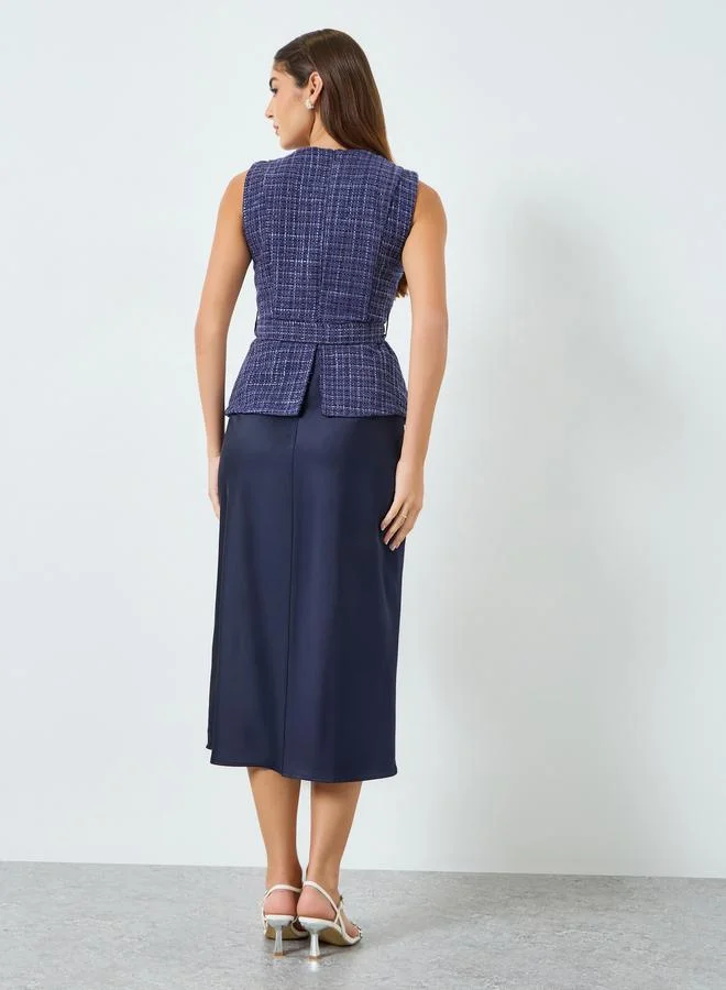 Styli Women Belted Tweed Look Midi Dress